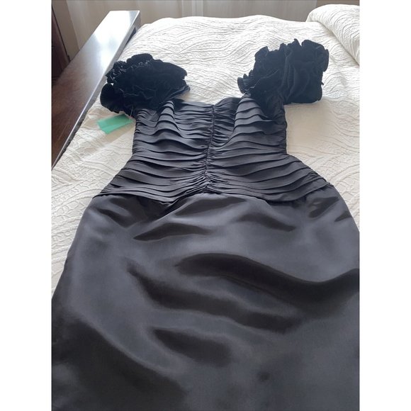 Tadaski Black Crepe Puff Sleeves Formal Knee Length Dress Size 10 NWT Excellent - Picture 2 of 12